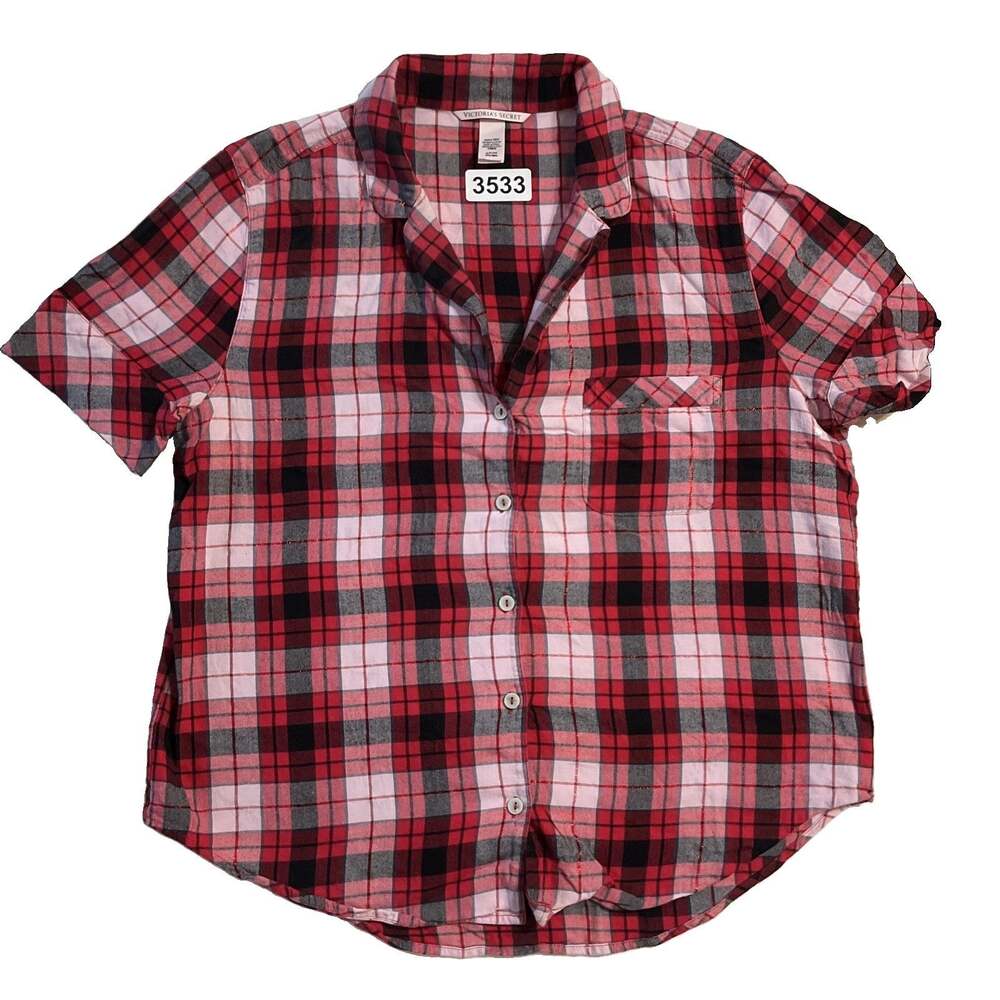 Victoria's Secret Women Sleepwear S/P/CH Red Plaid Flannel Pajama Shirt Button